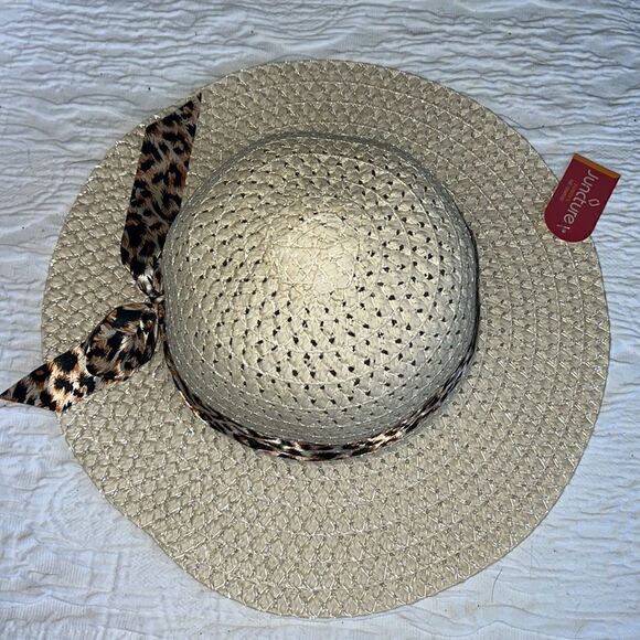 Womens New w tags Beach sun hat with leopard print ribbon - Picture 8 of 9